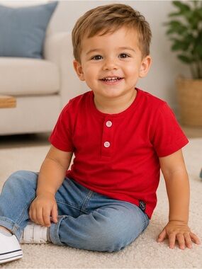 Toddler Short-Sleeve Henley Tee in Red